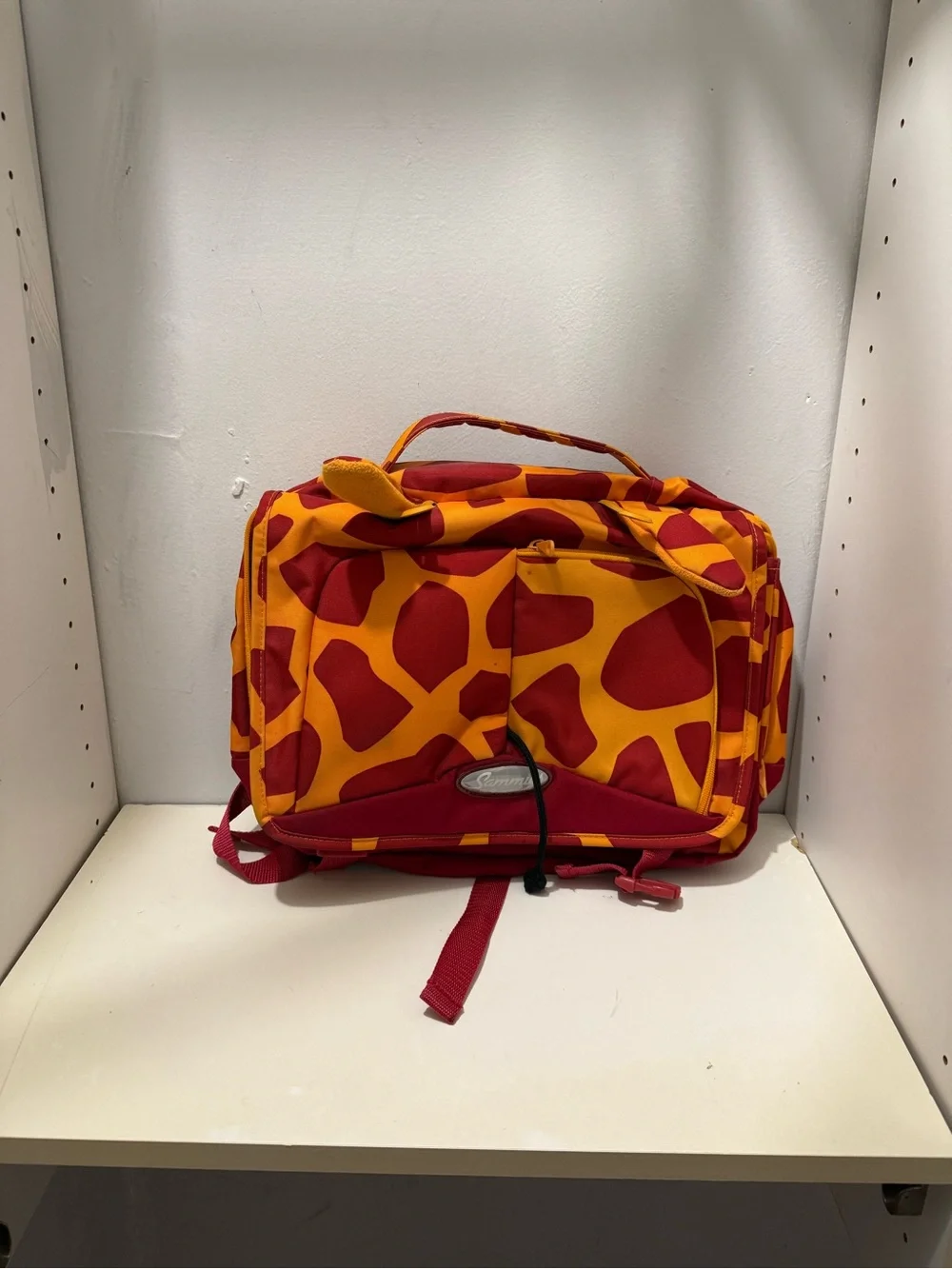 Kids Giraffe Print Backpack - Orange & Red